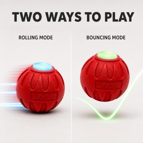 Wobbler Motorized Dog Ball, Rechargeable Glowing Interactive Toy, Two Modes