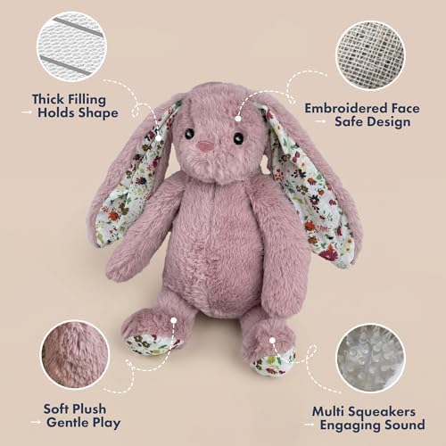 Pet Lou 15 Inch Rabbit Squeaky Dog Toy, Super Soft Durable Plush Dog Toy with Multi-Squeakers, Interactive Dog Toy for Dogs, Mauve