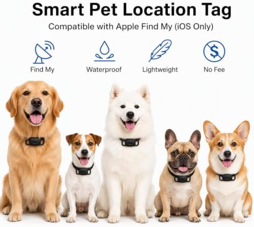Smart Pet Location Tag with Holder – No Subscription, Compatible with Apple Find My (iOS Only), Lightweight Silicone Case, Clip-On Anti-Loss Accessory for Dog & Cat Collars, Bags (Black&White)
