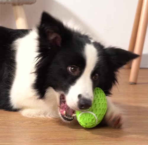 AUSCAT Squeaky Dog Football Toy, Dog Chew Toy, Tough Rubber Dog Ball for Medium Large Dogs, Green, Large, 5.5"