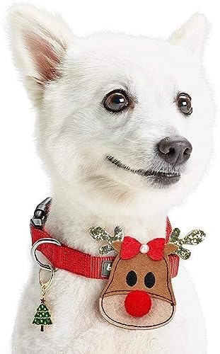 Blueberry Pet Christmas Accessory Set of Collar Slide Hair Clip and Pedant for Dogs & Cats, Reindeer Decor and Tree Tag