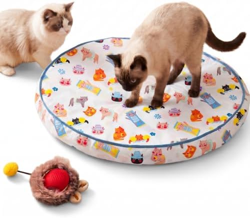 Meowball Mat, Interactive Cat Toy, Hide and Seek Cat Toy, Automatic Rolling Ball, for Indoor Cats, 1 Mat + 1 Ball，White