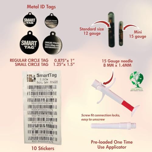 Less Waste ISO Data Microchip Implanter & ID Tag with 90% Less Plastic/Environmentally Greener/Lifetime Pet Recovery Service/Free Registration, 12 Gauge/Reusable Poly-Bag/30 Pack