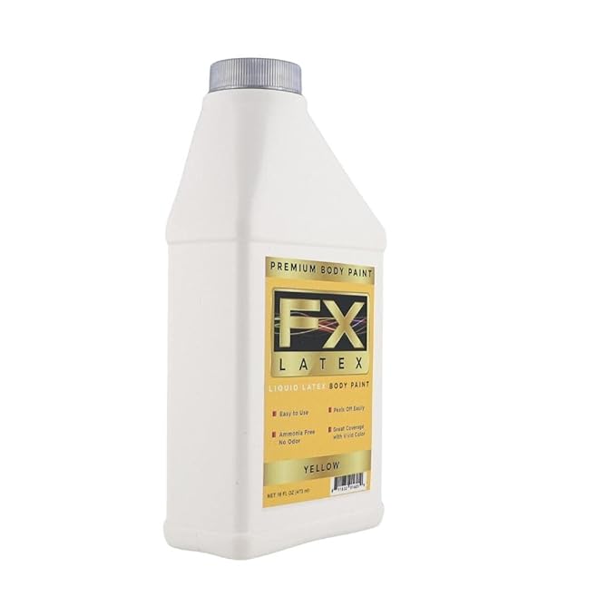 Liquid Latex - Face and Body Paint, Ammonia Free, Easy On and Off, Cosplay Makeup, Create Professional Monster, Zombie Arts 16 Oz (Yellow)