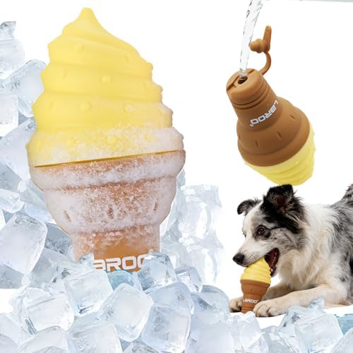 LaRoo Dogs Toys for Summer Cooling, Frozen Dog Toys, Full with Water Frozen, Prevention of Heat Stroke Upgraded Teething Chew Toy (Dog Ice Cream Shape-Yellow).