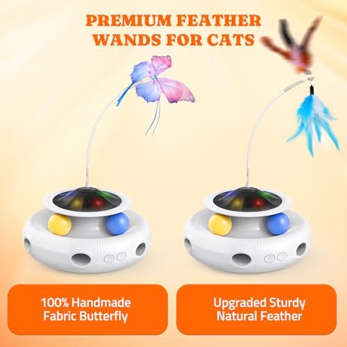 Pawtners 1 Pcs Fluttering Butterfly and 2 Pcs Feather Rods for Cat Toys
