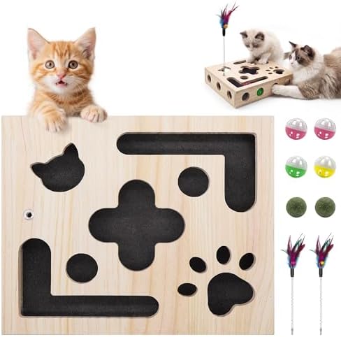 Cat Toys for Indoor Cats - Cat Nail File Box with Interactive Cat Toys, 2026 Upgraded Cat Puzzle Feeder Scratch Puzzle Toy for Indoor Cats, Natural Claw Care (Wood)