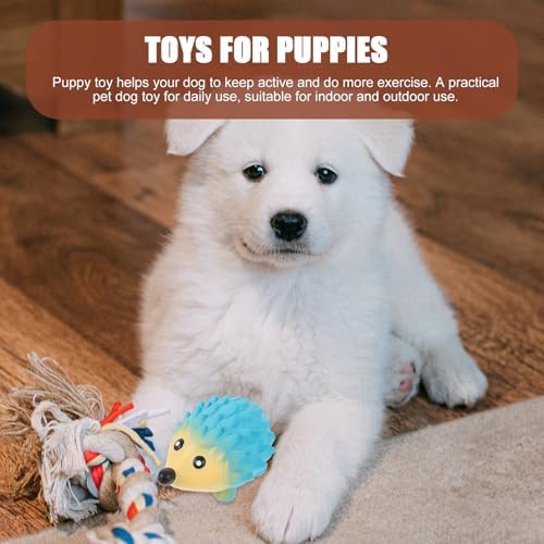 POPETPOP Bite-Resistant Hedgehog Squeaky Dog Toy for Small Puppies 5.31 Inch Latex Chew Toy for Teeth Cleaning and Interactive Play