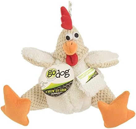 goDog Checkers Fat Rooster Squeaky Plush Dog Toy, Chew Guard Technology - White, Large