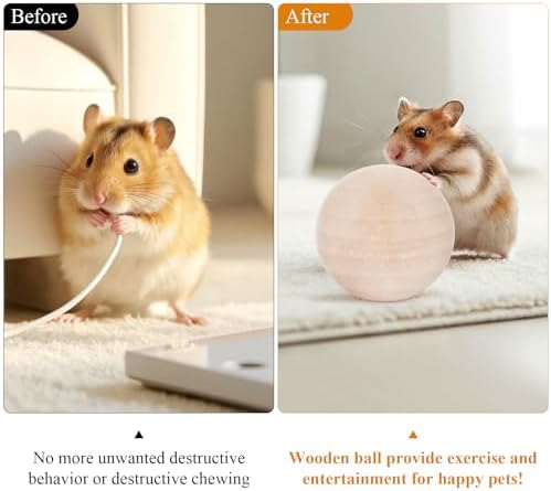 (2.36 inches) Hamster Wooden Grinding Ball Natural Pine Wood Non-Toxic Gnawing Toy pet Sports and Relaxation Supplies Golden Bear Flower Branch Mouse Teeth Care Interactive Ball