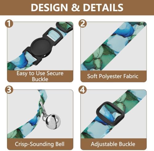 Watercolor Teal Cat Collar 2 Pack Soft Polyester Pet Collar Adjustable Length 10.6" to 17.1"