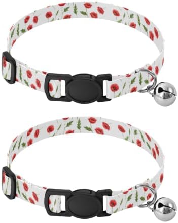 Red Poppy Flowers White Pet Collar 2 Pack Collars for Cats Adjustable 10.6 to 17.1 Inches