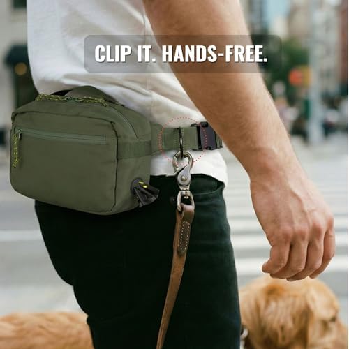 Crossbody Dog Walking Bag, Treat Pouch & Poop Bag Holder, Olive Green