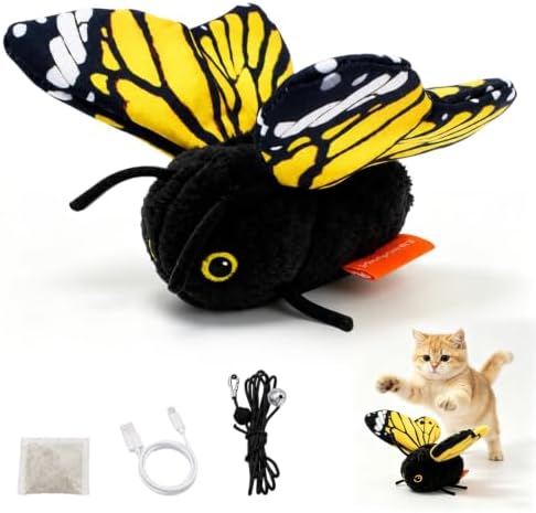 Smart Sensing Flapping Butterfly Toy Interactive Cat, Interactive Butterfly Cat Toy, Realistic Wing Motion, Sensor Triggered, Yellow