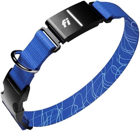 Fi Series 3+ Dog GPS Collar, X-Small Blue Dog Tracker, 12 Months Included | Live 24/7 location updates, escape alerts, activity and sleep insights, waterproof steel build, LED night light