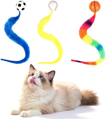 SHENGSEN Bouncy Ball with Tail Cat Toys 3 Pieces