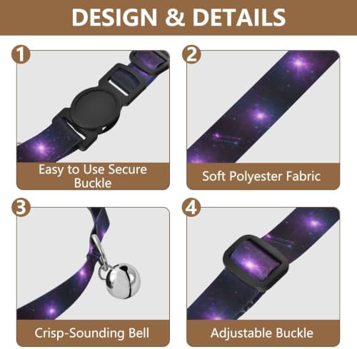 Galaxy Starry Night Purple Soft Cat Collar, 2 Pack Collar with Bell for Dog Puppy