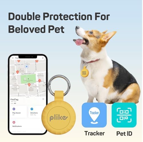 Plike Find Tag with QR Pet ID, Works with Apple Find My (iOS Only), Silicone Bluetooth Collar Tracker for Cats & Small Dogs, IP67 Waterproof, No Monthly Fee