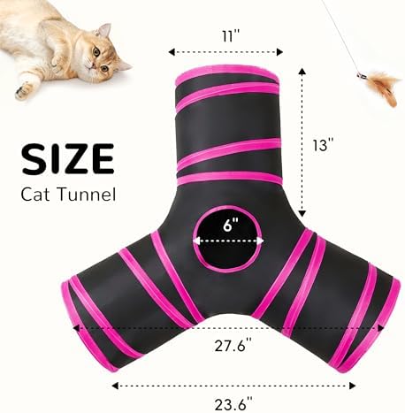 Tempcore Cat Tunnel, 3-Way Collapsible Toy for Indoor Cats, Black & Red