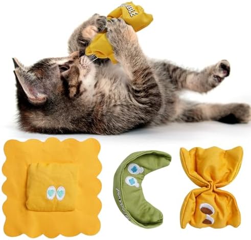 Pawsible 3 Pack Ravioli Catnip Toys for Indoor Cats, Interactive Cat Toys Filled with 100% Organic Catnip, Plush Chew Toys for Kittens, Teething Soft Catnip Toys for Cats