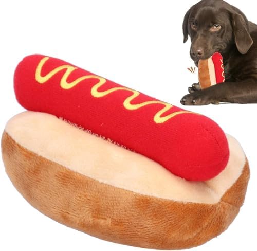 Zerodis Dog Squeaky Plush Puppy Toys, Hot Dog Shape Detachable Soft Plush Dog Toy Cute Interactive Dog Toys Chew Toys for Small Medium Dogs