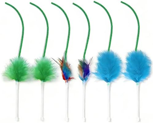 6 Pcs Cat Feather Toys Replacement Compatible with P43, 3 Colors Cat Toy Wand Refills, Cat Toy Feathers Refill, Interactive Cat Teaser Wand Attachments, Only Accessories