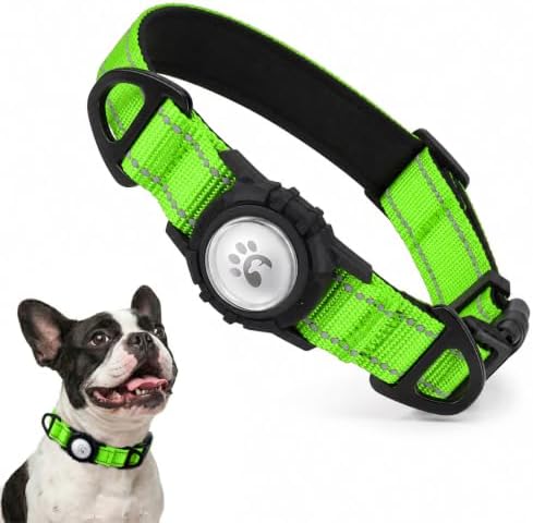 Padded Dog Collar with Waterproof Holder Compatible with Airtag