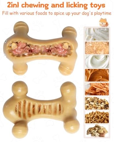 Dog Toys for Aggressive Chewers Large Medium Breed, Interactive Treat Dispenser Chew Toy to Keep Dogs Busy, Indestructible Durable Nylon Teething Bones