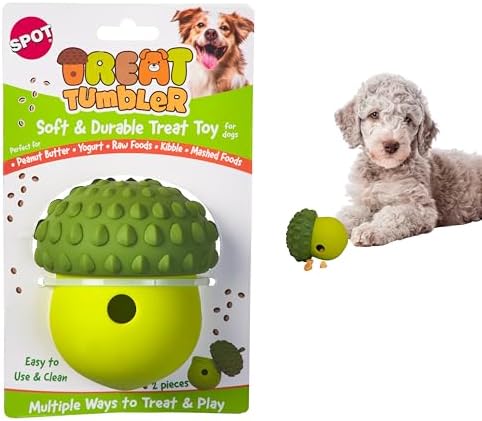 SPOT Treat Tumbler Broccoli – Freezable & Fillable Treat Dispensing Dog Toy for Small & Medium Dogs, Silicone, Easy to Clean, Interactive, Holds Small Kibble & Soft Snacks, 4.38 in