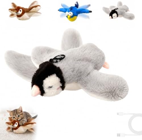 Interactive Chirping Bird Cat Toys with Flapping Wings, No Flying Birds Cats Toy, Simulation Electric Sparrow Shaking Bird Hunting Cat Toy for Indoor Cats (#B)