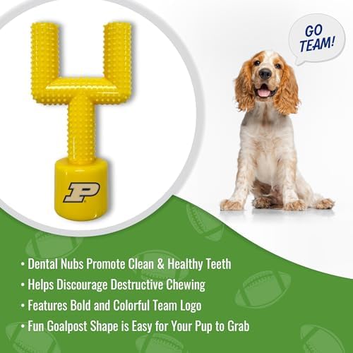 NCAA Purdue Boilermakers Mega-Chew Hard Nylon Bacon-flavored Dog Bone Football Goal-Post Chew Toy. Interactive, Tasty & Fun Dog Chew Toy. Indestructible, Strong, Tough & Durable Pet Chew Toys