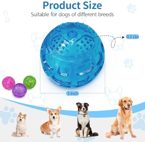 RICHIE Ultra Durable Squeaky Dog Balls 3 Inch for Large Medium Dogs, Tough Chew Toys for Aggressive Chewers, Floating Fetch Balls for Pool Play, Teeth Cleaning Dog Toys 3 Pack Blue + Blue + Green