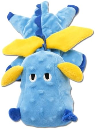Multi-Squeaker Plush Dinosaur Dog Toy, 6 Squeakers and Crinkle Texture, Soft Interactive Toy for Fetch, Carrying and Cuddling, Blue, Medium