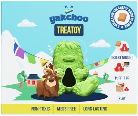 Treatoy for Dogs (Green) | BPA Free Interactive Chew Toy with Natural Himalayan Cheese Treat | Durable, Gentle on Gums, Fun Training & Dental Toy | Includes 5 Yak Cheese Nuggets