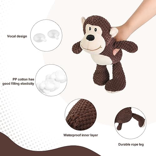 Squeaky Plush Dog Toy for Small Medium Large Dogs, Interactive Stuffed Monkey Dog Toy for Chewing, Fetch, Tug and Indoor Play, Soft Durable Puppy Toy for Boredom Relief and Mental Stimulation