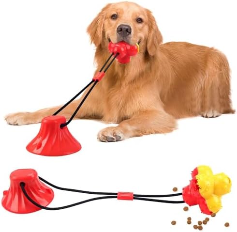 Dog Suction Cup Toy, Suction Cup Dog Toy Tug of War Food Dispensing Ball Play and Exercise Activity for Medium and Large Dogs Self Play Dogs Toys (2, Red)