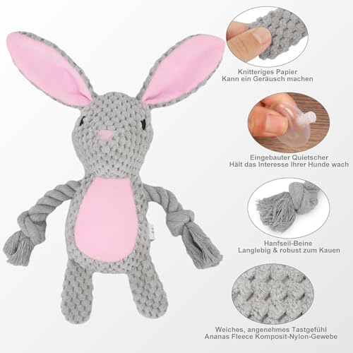Dog Toys, Dog Squeaker Toys with Crinkle Paper (Gray Rabbit)