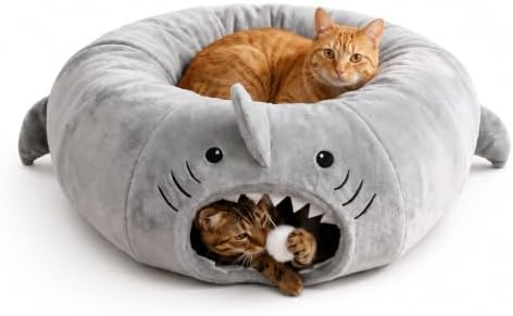 Baseola Fuzzy Cat Tunnel Bed for Indoor Cats, 2-in-1 Interactive Cat Toys