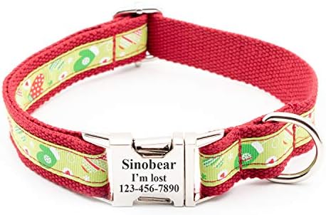 Durable Engraved Dog Collar Adjustable Sizing Fabric (Red Christmas)