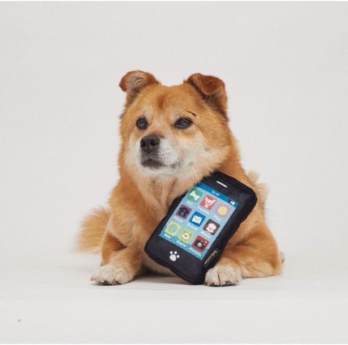 PetLondon Smart Phone Plush Puppy Dog Toy iBone, Realistic Dog Toy Phone Shape Black Plush London