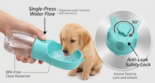 Dog Water Bottle Portable with Food Container & Filter for Travel 12OZ | Feeding & Hydration | Travel Water Bowl | Portable Pet Dispenser | Dog Gifts | Puppy Essentials | for Hiking Camping Beach