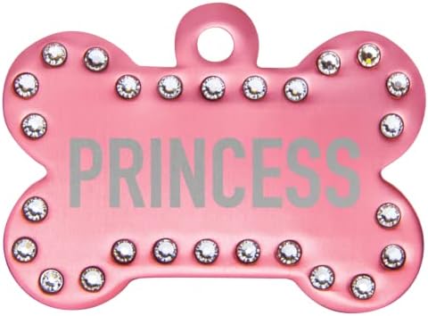 Signature Custom Laser Engraved Anodized Aluminum Pet ID Tags (Pink, Crystal Bone 1 1/2" x 1")