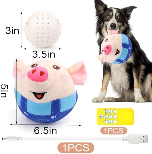 BABORUI Blue Pig Interactive Dog Toy, Remote Control Jumping Squeaky Toy with Recording & Music Modes, Rechargeable Moving Dog Chew Toy for Small/Medium/Large Dogs