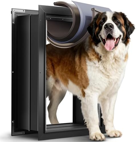3-Flap Insulated Aluminum Extra Large Dog Door for Wall | Heavy-Duty Telescoping Tunnel, Magnetic Design, Dual Security Locks & Closing Panel, Dustproof, Rustproof, Pets Up to 220 lbs