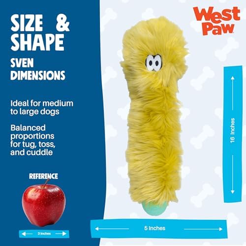 WEST PAW Rowdies Sven Durable Plush Dog Toy with HardyTex Reinforced Seams Squeaker - Soft Plush Exterior Hand Sewn by Skilled Artisans and Made in USA for Dogs - Citrus