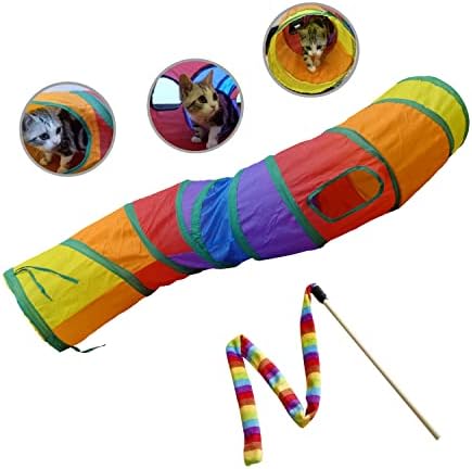 PetLike S Way Cat Tunnel Collapsible Pop-up Pet Tube Hideaway Play Toy with Ball (S-Way, Rainbow)