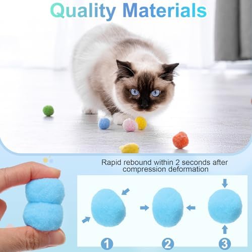 Cat Toy Pom Ball, Interactive Cat Ball Toys Fuzzy Pompoms (Plush, 1.2Inch, 30Pcs, Blue Tones) for Kittens Pet Enrichment Training Play Indoor