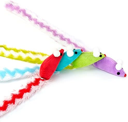 CHIWAVA 4PCS 15" Long Soft Plush Cat Toys Mice with Rattle Rustle Sound