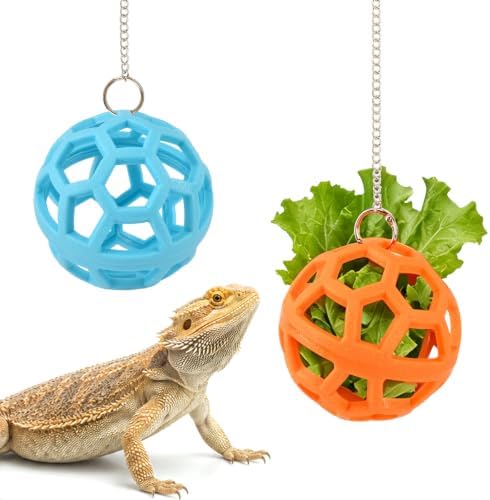 Bearded Dragon Enrichment Toys Feeder Ball, Veggie Feeder Ball & Exercise Balls Interactive Feed Toys, Greens Training Kit for Reptile Lizard Gecko, Reptile Tank Accessories