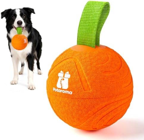Potaroma Dog Ball with Rope Handle, Motion Activated Bouncing E-TPU Toy